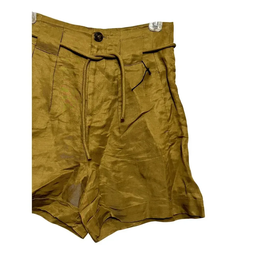 Scotch & Soda High Rise Short Belted Waist Side Pocket Linen Blend Brown XS NWOT